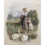 MYLES BIRKETT FOSTER (1825-1899) British Feeding The Swans Watercolour, signed with monogram,