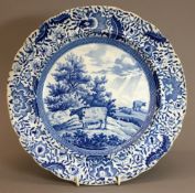 An early 19th century Durham Ox Series blue and white transfer decorated plate Centrally decorated