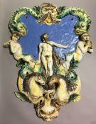 A fine 18th century South European majolica architectural fixture Of escutcheon form,