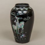 A late 19th/early 20th century Chinese mother-of-pearl inlaid enamelled vase Of tapering baluster