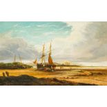 Attributed to JOHN CALLOW (1822-1878) British Unloading the Catch at Low Tide Oil on canvas, framed.