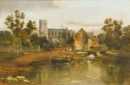 RICHARD ALLAM (19th century) British Figures Before a Mill and Church;