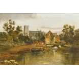 RICHARD ALLAM (19th century) British Figures Before a Mill and Church;