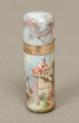 A 19th century enamel perfume flask Of circular section,