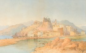 CONTINENTAL SCHOOL (19th century) Mountainous Lake Townscape Watercolour, indistinctly signed,