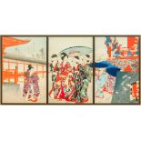 WATANABE NOBUKAZU (1874-1944) Japanese Botanen Mankai (Peony Garden at Yotsume) Triptych colour