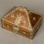 A 19th century brass mounted wooden casket Of hinged domed form, with brass latch,