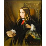 After E MULLER (19th/20th century) German Portrait of a Young Girl Oil on panel, bears signature,