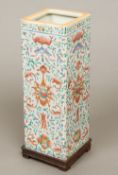 A 19th century Chinese porcelain vase Of square section, polychrome decorated with bats,