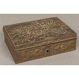 A Japanese Meiji period cast iron box Of hinged rectangular form,