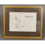 A Chinese silkwork picture Worked with a kitten, signed with calligraphic text and red seal mark,