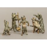 An Austrian cold painted bronze animalier group Formed as cat giving another cat a shave;