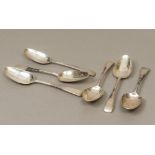 Six George II silver spoons, five hallmarked London 1759, one hallmarked London 1746,