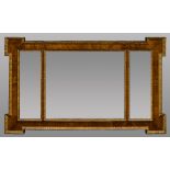 A walnut framed over mantel mirror With triptych plate. 113 cm wide.