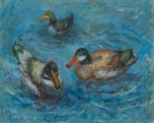 PEGGY GEDYE (20th century) British Ducks Oil on canvas, signed with initials,