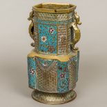 A late 19th century Chinese cloisonne decorated bronze vase Of canted square and lobed form,