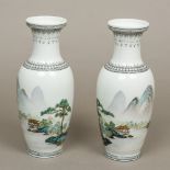 A pair of Chinese Republic period porcelain vases Each of slender baluster form,