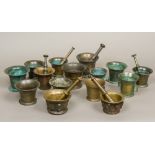 A collection of bronze pestles and mortars, various dates,