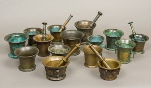 A collection of bronze pestles and mortars, various dates,