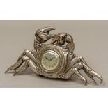 An 800 silver cased novelty desk clock Formed as a crab,