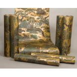 Five rolls of period, early 20th century, chinoiserie embossed decorated bronzed wallpaper 54.