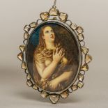 A 19th century miniature portrait on ivory Depicting the penitent Magdalene after TITIAN,