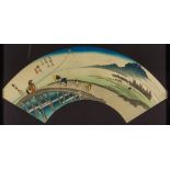 UTAGAWA HIROSHIGE (1797-1858) Japanese Fan Shaped Coloured Woodblock print Signed with
