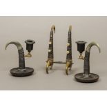A 19th century Swiss horn mounted three piece desk set Comprising: a pen stand and two
