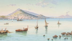 MONTULLO (19th century) Italian Neapolitan Coastal Views Gouache, signed, framed and glazed. 38.