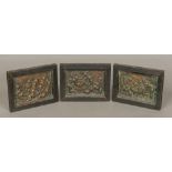 Three 19th century bronze panels Each worked in relief with a Bacchic scene, framed. 19.5 x 15 cm.