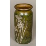An American Heintz Art Metal Shop sterling silver on bronze vase Of lipped cylindrical form with