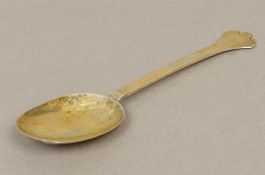 A Charles II silver gilt trefid spoon, hallmarked York 1679,