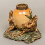 A English stoneware pottery oil lamp base,