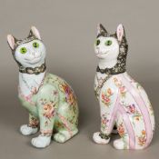 EMILE GALLE (1846-1904) French Two faience pottery models of cats One decorated with pink and white