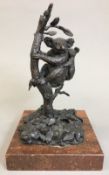 A 20th century bronze group Worked as a koala bear and her cubs sat in a tree with ferns below,