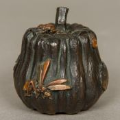 A 19th century Japanese patinated bronze inkwell Modelled in the form of a gourd,