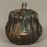 A 19th century Japanese patinated bronze inkwell Modelled in the form of a gourd,