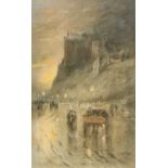 J HALEY (20th century) British Street Scene Before Edinburgh Castle Pastels, signed and dated 19,