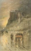 J HALEY (20th century) British Street Scene Before Edinburgh Castle Pastels, signed and dated 19,