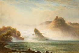 JORGEN HENRIK MOLLER (1822-1884) Danish European Waterfall Scene Oil on canvas,