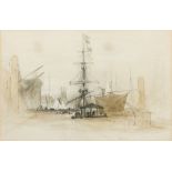 Attributed to THOMAS LEESON ROWBOTHAM (1782-1853) British Birkenhead Docks Pencil and watercolour,