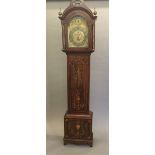 An Edwardian inlaid mahogany cased longcase clock The engraved brass dial with Arabic and Roman