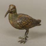 A late 19th/early 20th century Austrian cold painted bronze model of a snipe Naturalistically
