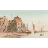 C ELLIS (19th century) British Continental Harbour Scene Watercolour heightened with bodycolour,