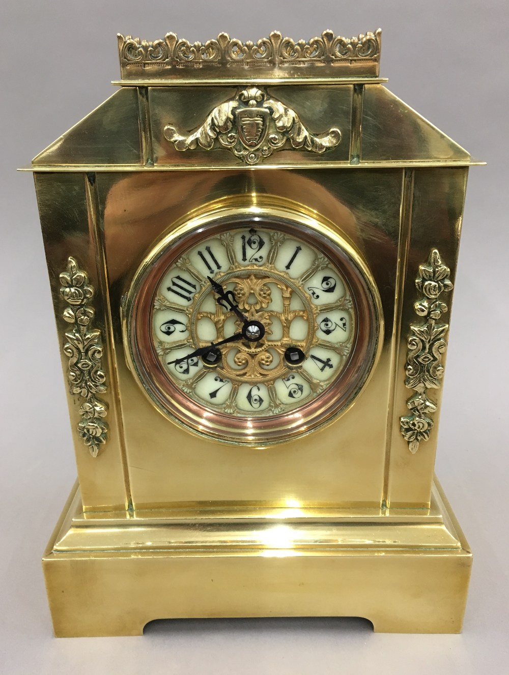 A 19th century French brass cased mantle clock by A D Mougin The ivory coloured sectional dial with - Image 2 of 11