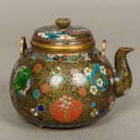 A late 19th/early 20th century Chinese cloisonne teapot Of squat ovoid form,