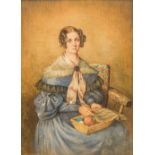 ENGLISH SCHOOL (early 19th century) Portrait of a Young Lady Needleworking Watercolour and