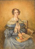 ENGLISH SCHOOL (early 19th century) Portrait of a Young Lady Needleworking Watercolour and