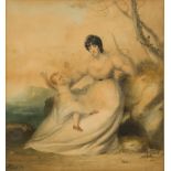 ENGLISH SCHOOL (19th century) Mother and Child Watercolour, framed and glazed. 39 x 43 cm.