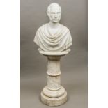 A 19th century carved marble bust Carved as a male figure in the Roman style;